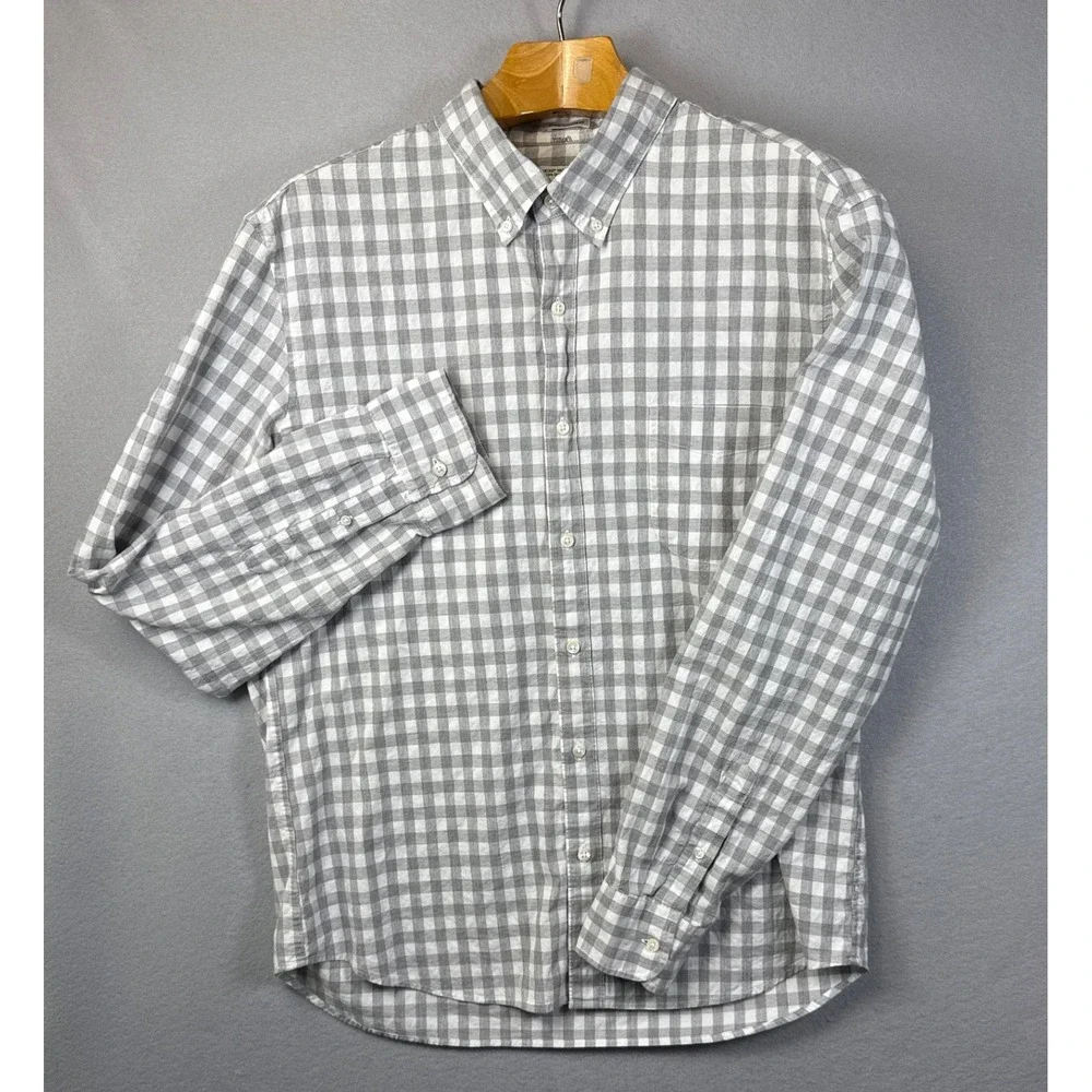 J. Crew Slim‎ Untucked Button Down Organic Cotton Stretch Gingham Mens XL Preppy